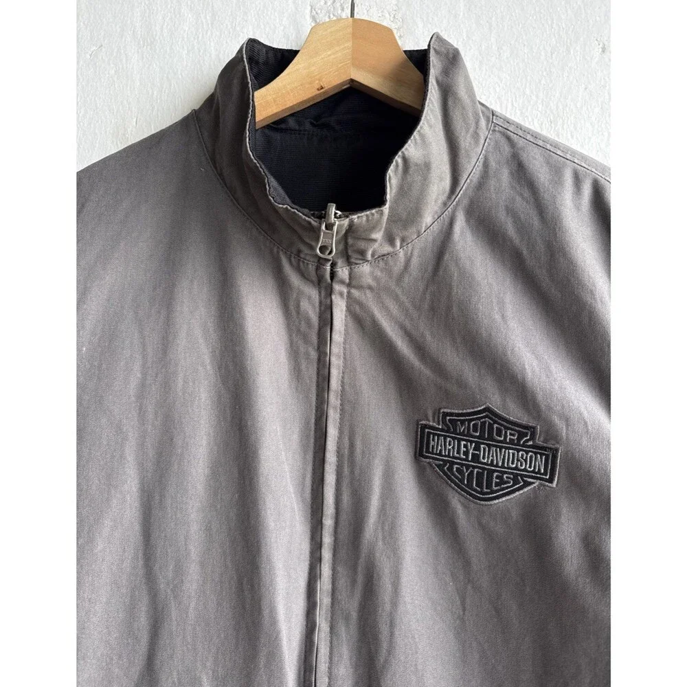 VTG Harley-Davidson Men's Large Black/Gray Reversible Full Zip Bomber Jacket